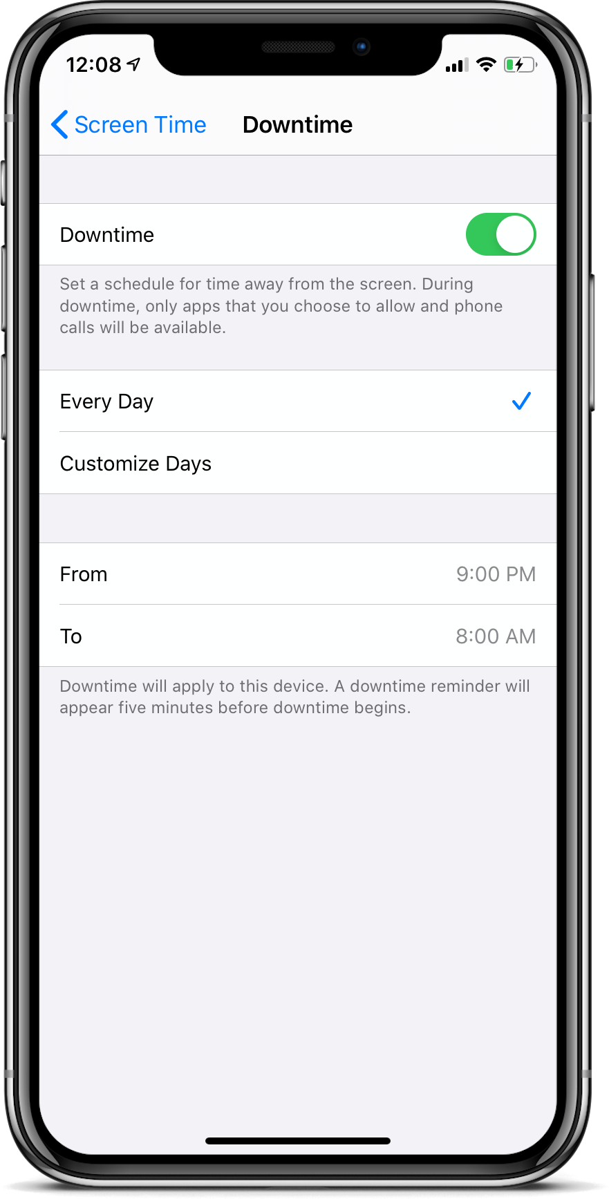 Downtime enabled for every day